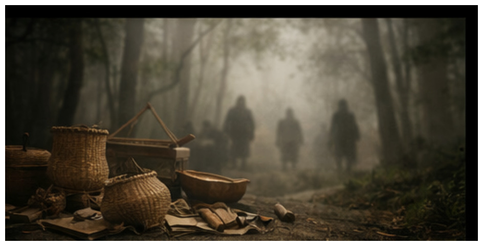 謎の古部族サンカと語られる神秘性を表す霧の山と生活道具のイメージ