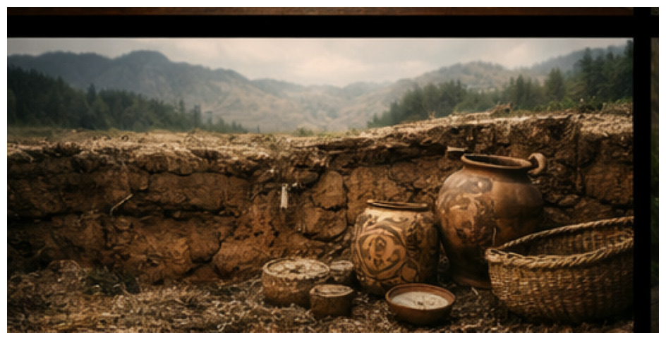 日本人の末裔と語られるサンカのルーツを想起させる地層と古い道具のイメージ