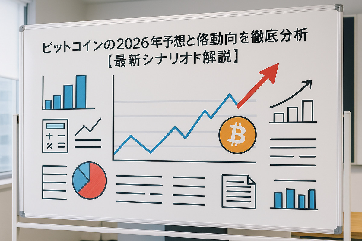 ビット コイン 2026 年 予想に基づく価格動向と市場シナリオを示すグラフと資料のイメージ