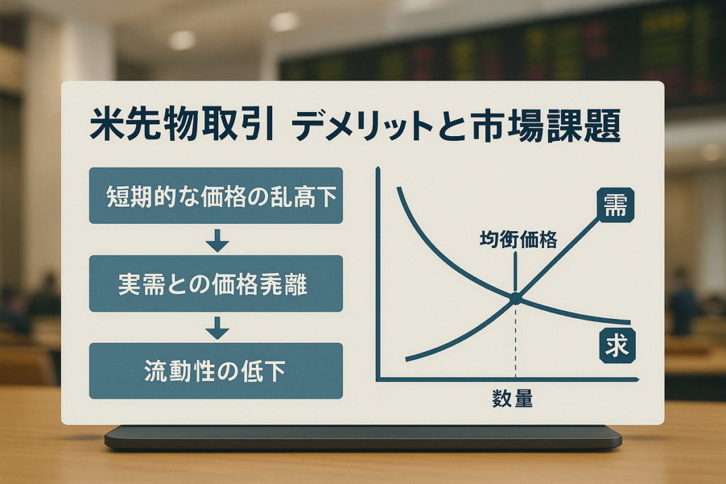 先物取引の怖さを示す米先物取引のデメリットと需給バランス図