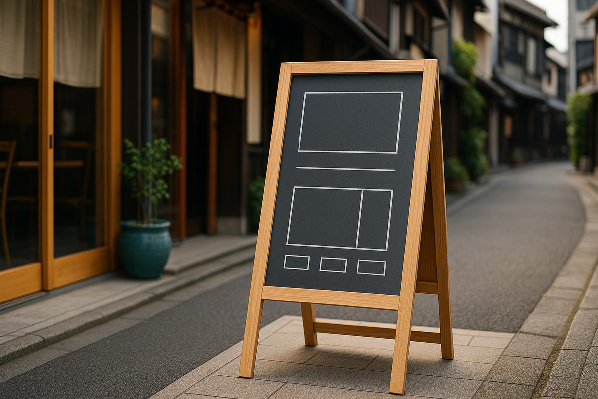 日本のカフェ前に置かれた手書き看板のレイアウト例｜手書き看板のコツを解説