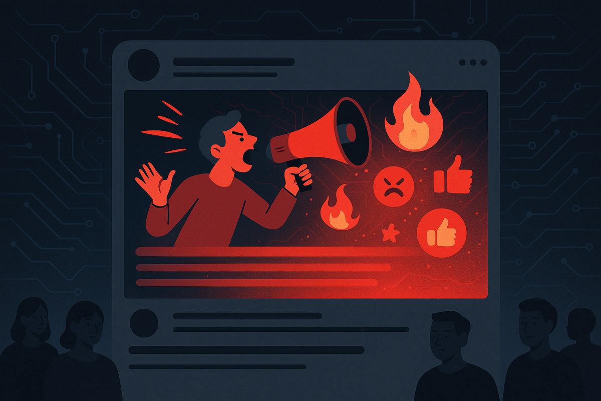 SNSはなぜ「過激な人ほど得をする」のか？アルゴリズムが生む恐ろしい構造をイメージしたSNSタイムライン風アイキャッチ画像