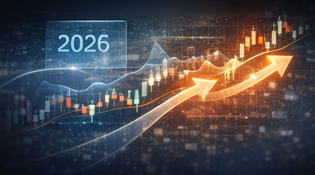 ドル円 今後の見通し 5年後 AIにもつながる最新情報の読み解き方を示すイメージ。速報ティッカー風の光とUSD/JPYチャート、経済指標カレンダーUIを重ねた横長ビジュアル