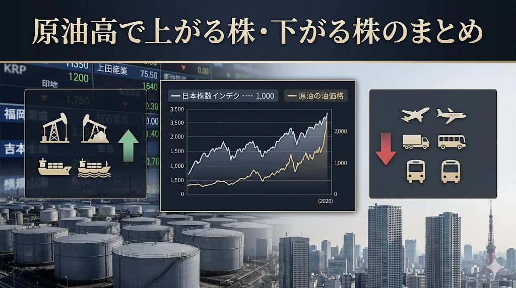 原油高で上がる株・下がる株のまとめ