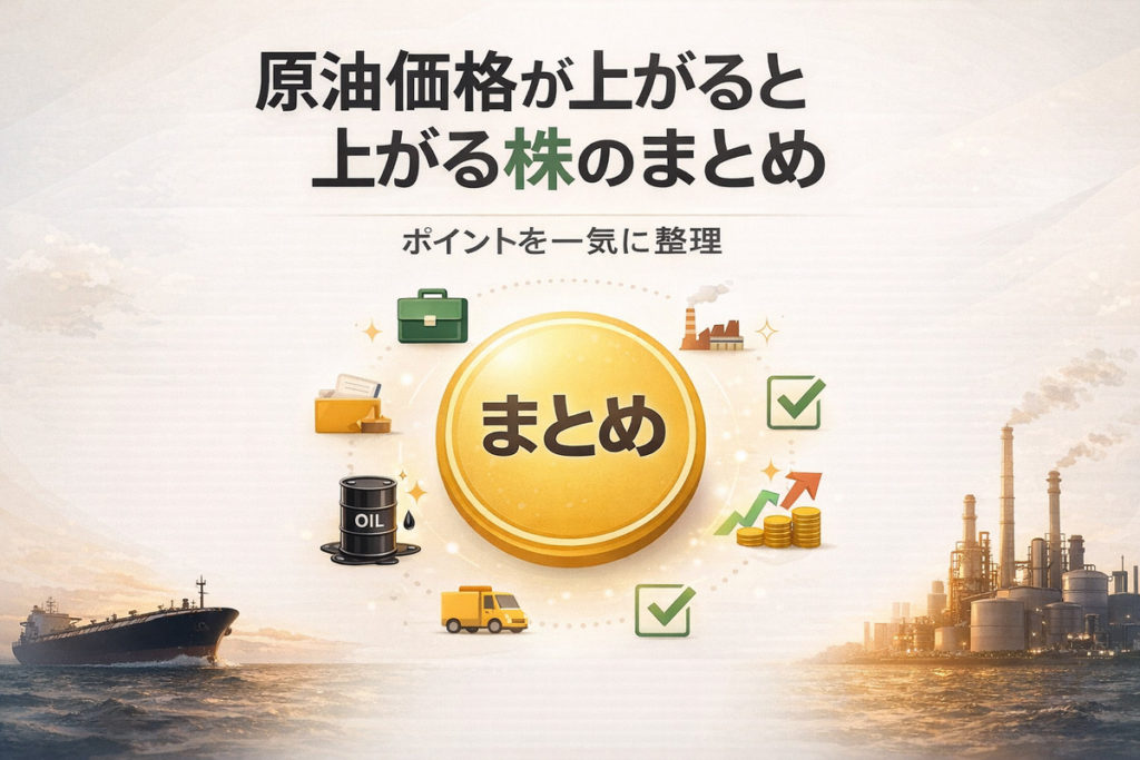原油価格が上がると上がる株の要点を、業種別の見方と選び方のポイントで整理した総まとめ図解
