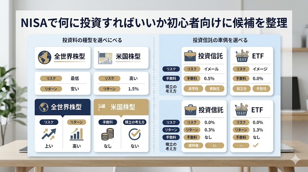 NISAで何に投資すればいいか初心者向けに候補を整理