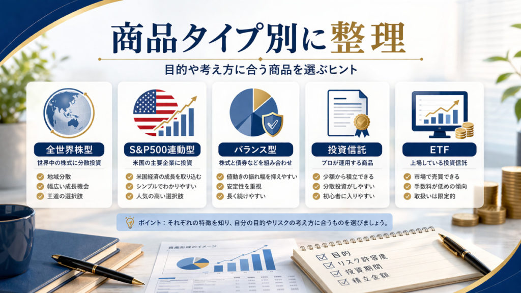 NISAのつみたて投資枠で何を買うか商品タイプ別に整理